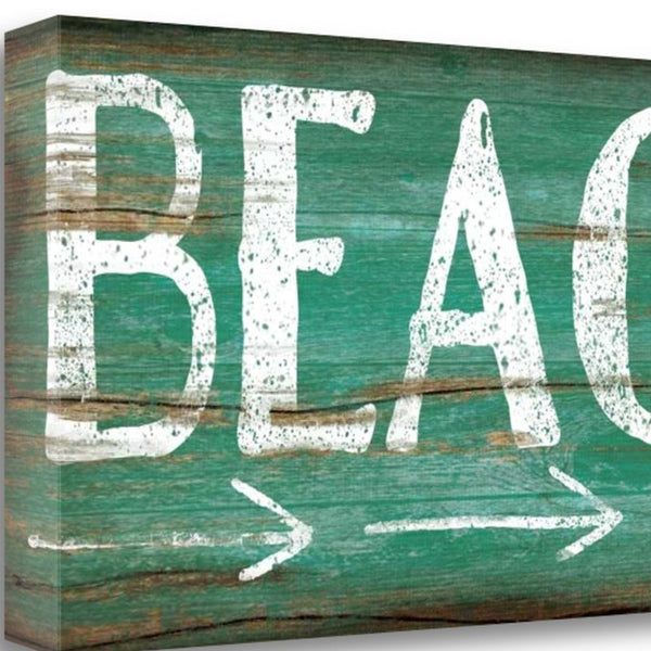 29" Green Beach Sign Giclee Print on Gallery Wrap Canvas Wall Art