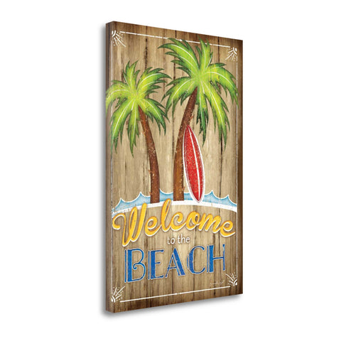 17" Faux Wooden Beach Signboard Giclee Wrap Canvas Wall Art