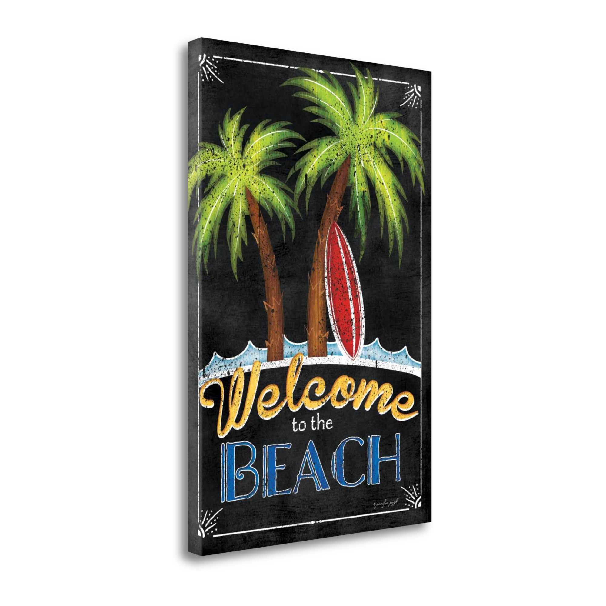 17" Faux Wooden Black Beach Signboard Giclee Wrap Canvas Wall Art