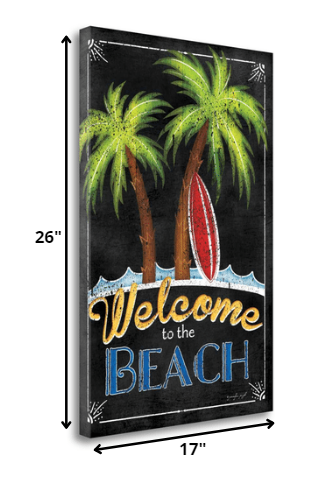 17" Faux Wooden Black Beach Signboard Giclee Wrap Canvas Wall Art