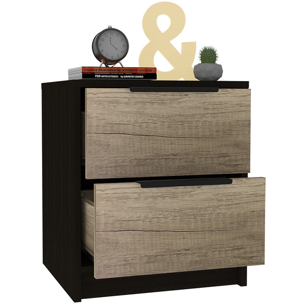 Black Open Compartment Two Drawer Nightstand