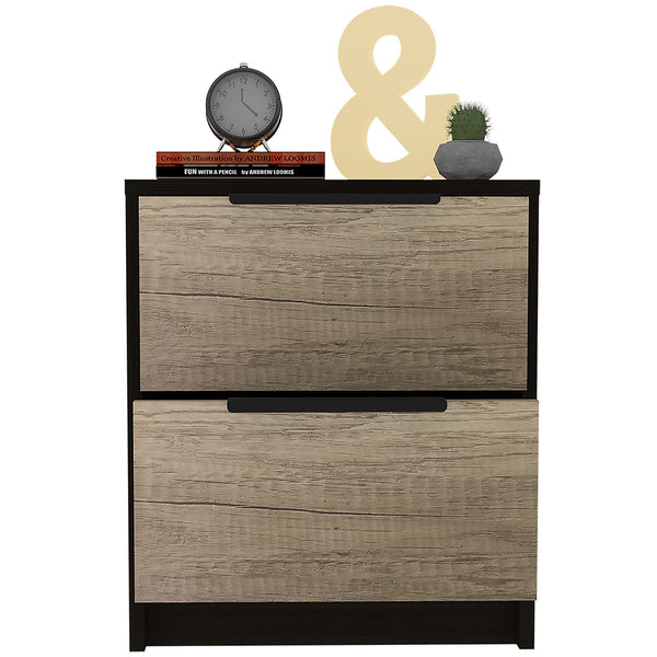 Black Open Compartment Two Drawer Nightstand