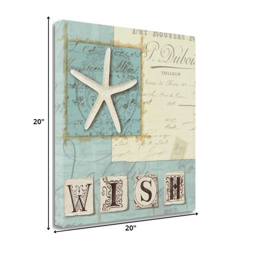 20" Blue Vintage Inspired Beach Journal Giclee Print on Gallery Wrap Canvas Wall Art