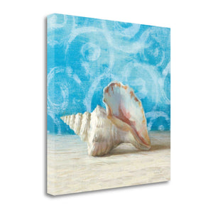 18" Mod Blue Scroll Coastal Conch 4 Giclee Wrap Canvas Wall Art