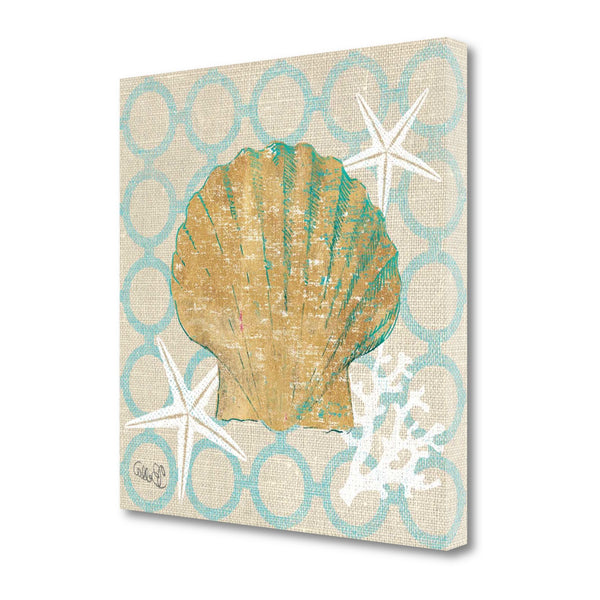 18" Beach Seashell on Linen Giclee Print on Gallery Wrap Canvas Wall Art