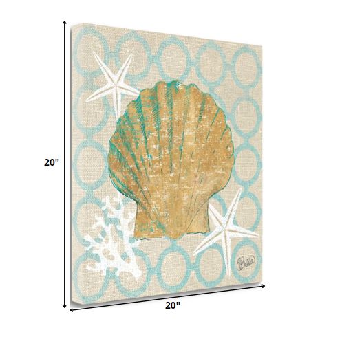 20" Beach Seashell on Linen Giclee Print on Gallery Wrap Canvas Wall Art