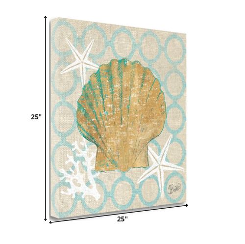 25" Beach Seashell on Linen Giclee Print on Gallery Wrap Canvas Wall Art