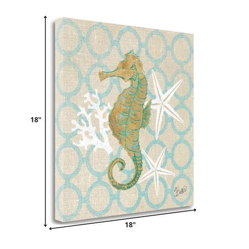 18" Beach Seahorse on Linen Giclee Print on Gallery Wrap Canvas Wall Art