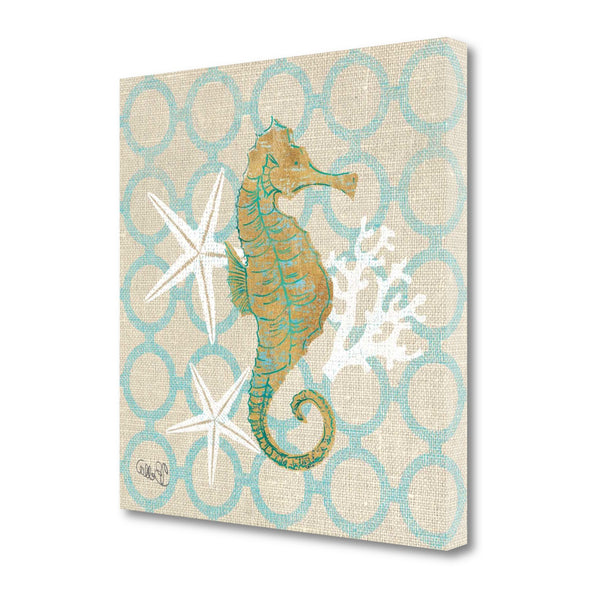 18" Beach Seahorse on Linen Giclee Print on Gallery Wrap Canvas Wall Art