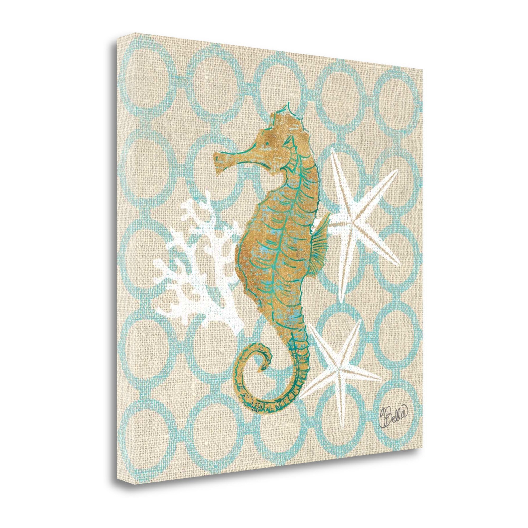 20" Beach Seahorse on Linen Giclee Print on Gallery Wrap Canvas Wall Art