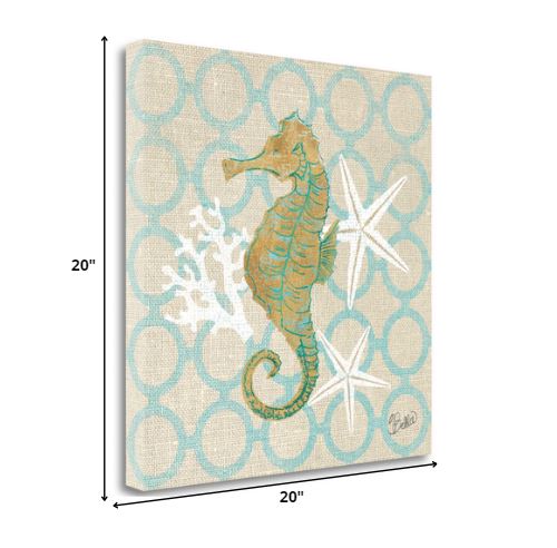 20" Beach Seahorse on Linen Giclee Print on Gallery Wrap Canvas Wall Art