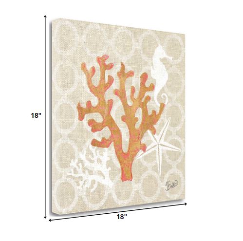 18" Orange Beach Coral on Linen Giclee Print on Gallery Wrap Canvas Wall Art