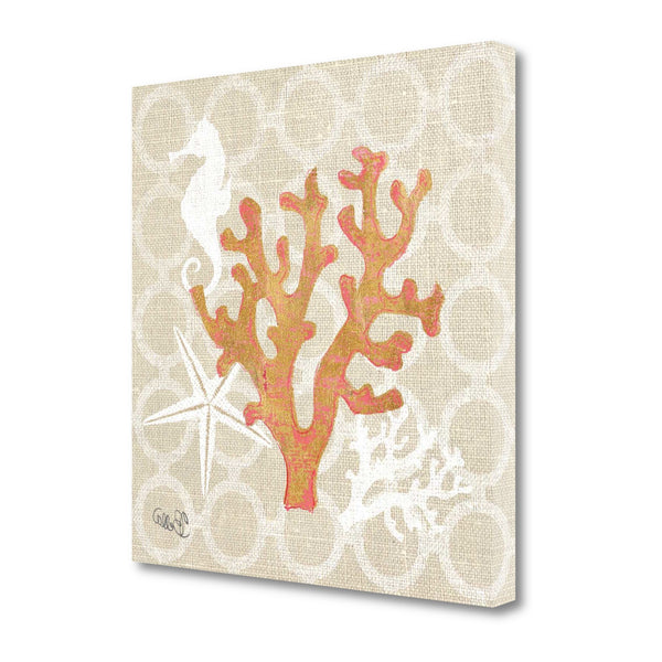 18" Orange Beach Coral on Linen Giclee Print on Gallery Wrap Canvas Wall Art