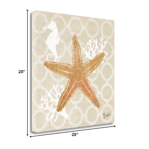 20" Beach Starfish on Linen Giclee Print on Gallery Wrap Canvas Wall Art