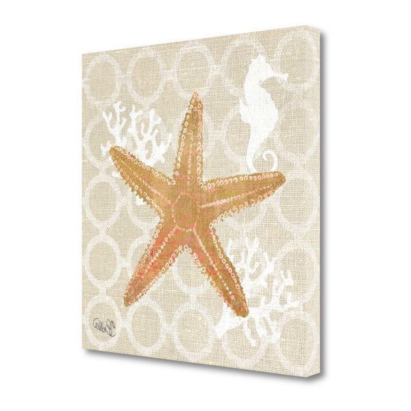 20" Beach Starfish on Linen Giclee Print on Gallery Wrap Canvas Wall Art