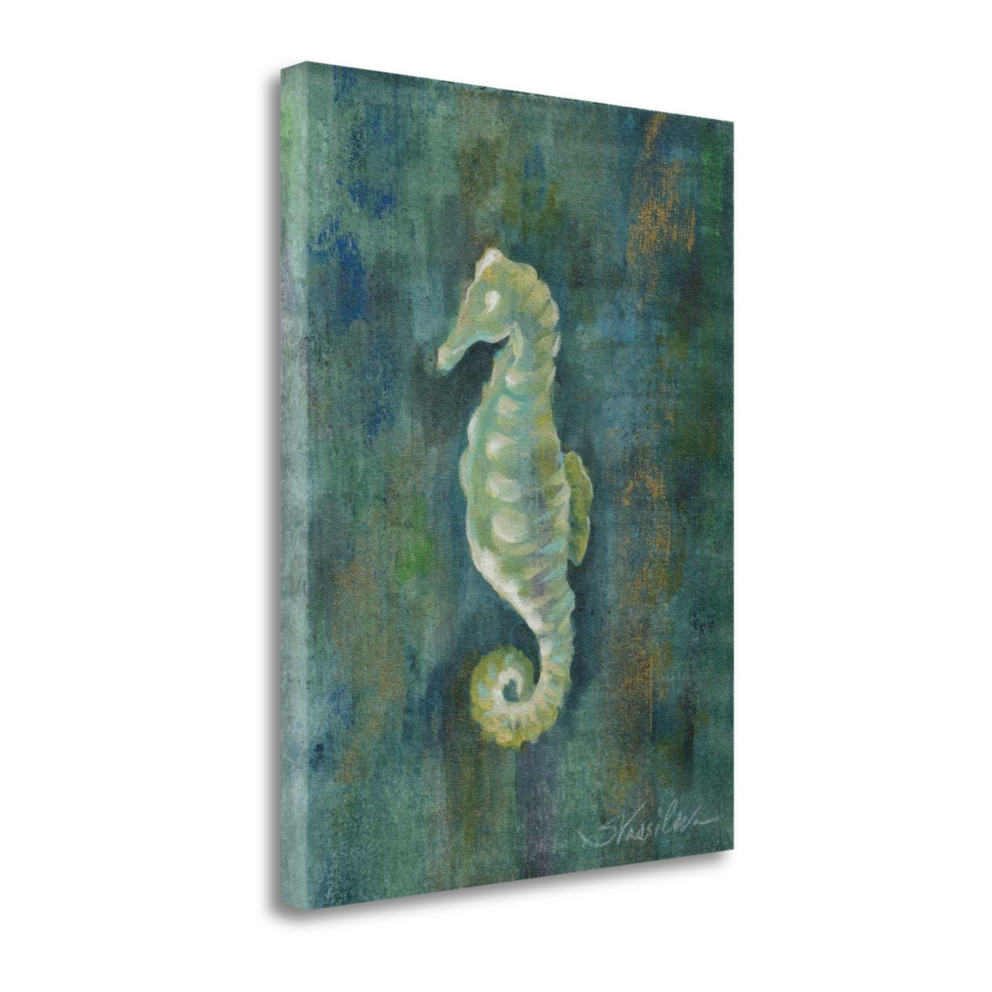 18" Aqua Blue Seahorse Giclee Wrap Canvas Wall Art