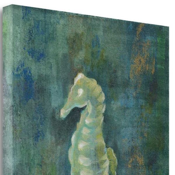 18" Aqua Blue Seahorse Giclee Wrap Canvas Wall Art