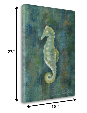 18" Aqua Blue Seahorse Giclee Wrap Canvas Wall Art