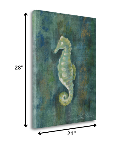 21" Aqua Blue Seahorse Giclee Wrap Canvas Wall Art