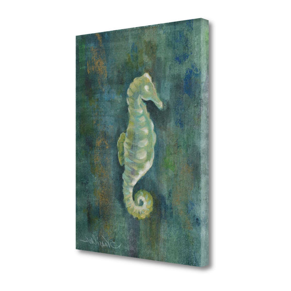 21" Aqua Blue Seahorse Giclee Wrap Canvas Wall Art