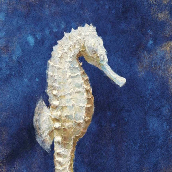 18" Rustic Deep Blue and Gold Seahorse Giclee Wrap Canvas Wall Art