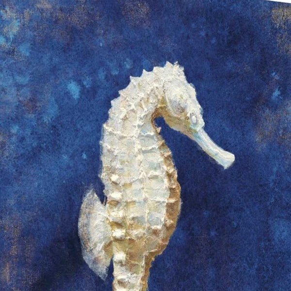 20" Rustic Deep Blue and Gold Seahorse Giclee Wrap Canvas Wall Art