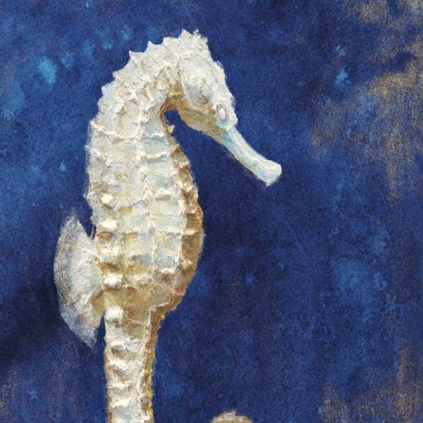 30" Rustic Deep Blue and Gold Seahorse Giclee Wrap Canvas Wall Art