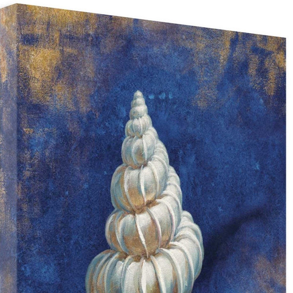 18" Rustic Deep Blue and Gold Shell Giclee Wrap Canvas Wall Art