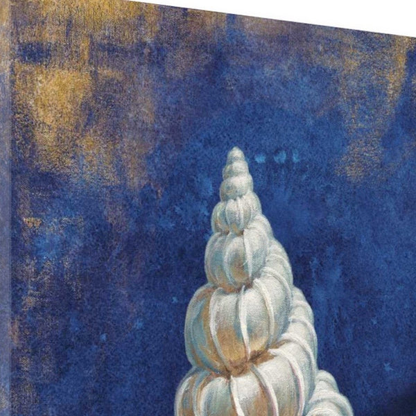 25" Rustic Deep Blue and Gold Shell Giclee Wrap Canvas Wall Art