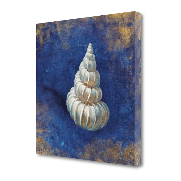 30" Rustic Deep Blue and Gold Shell Giclee Wrap Canvas Wall Art