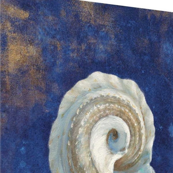 18" Rustic Deep Blue and Gold Conch Giclee Wrap Canvas Wall Art