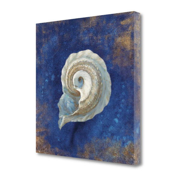 20" Rustic Deep Blue and Gold Conch Giclee Wrap Canvas Wall Art