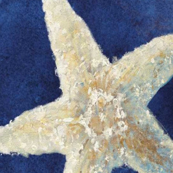 18" Rustic Deep Blue and Gold Starfish Giclee Wrap Canvas Wall Art