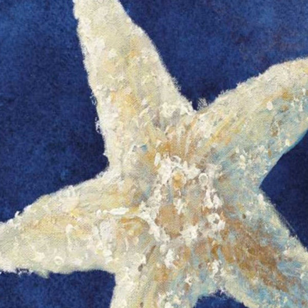 25" Rustic Deep Blue and Gold Starfish Giclee Wrap Canvas Wall Art