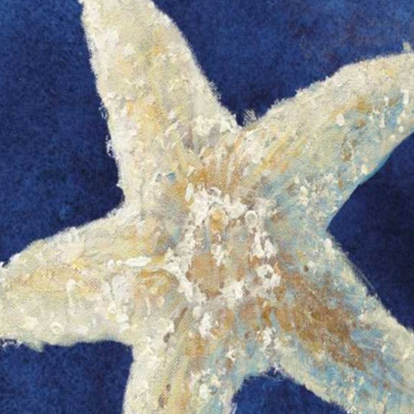 30" Rustic Deep Blue and Gold Starfish Giclee Wrap Canvas Wall Art