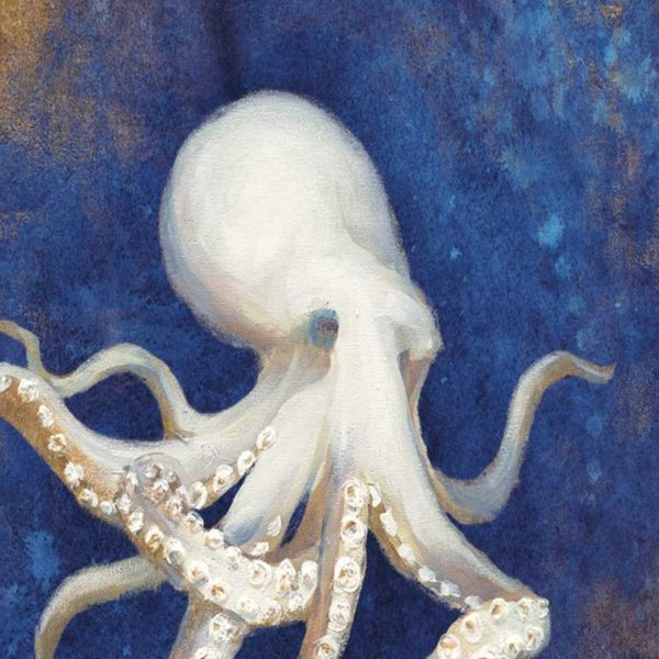 18" Rustic Deep Blue and Gold Octopus Giclee Wrap Canvas Wall Art