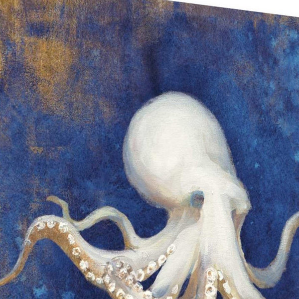 20" Rustic Deep Blue and Gold Octopus Giclee Wrap Canvas Wall Art