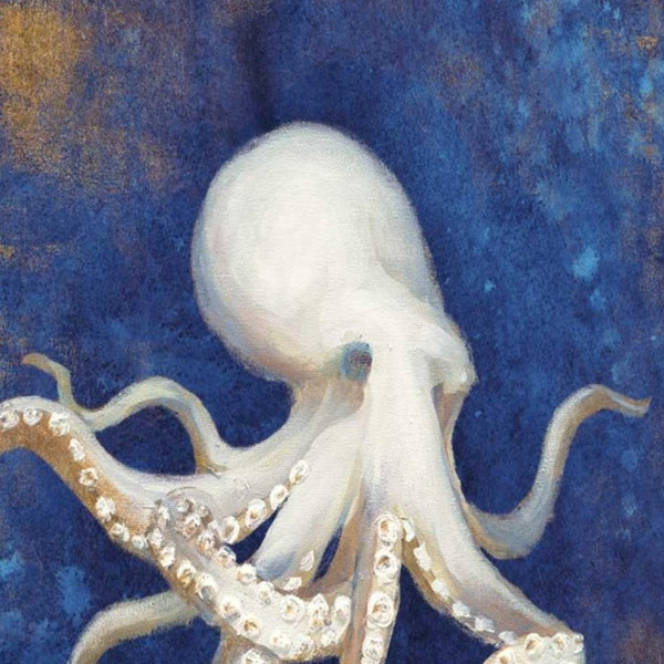 25" Rustic Deep Blue and Gold Octopus Giclee Wrap Canvas Wall Art