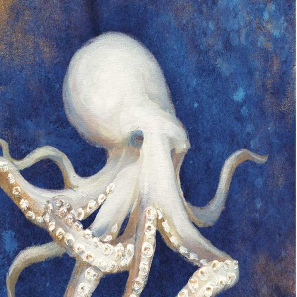 30" Rustic Deep Blue and Gold Octopus Giclee Wrap Canvas Wall Art