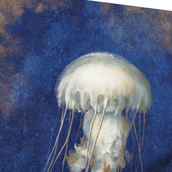 20" Rustic Deep Blue and Gold Jelly Fish Giclee Wrap Canvas Wall Art