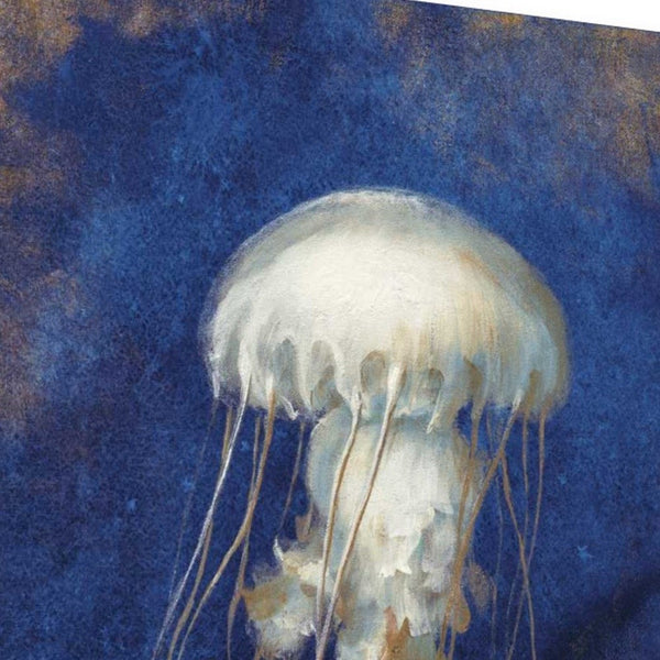 25" Rustic Deep Blue and Gold Jelly Fish Giclee Wrap Canvas Wall Art