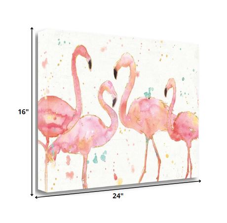 Four Flamingo Watercolor 1 Giclee Wrap Canvas Wall Art