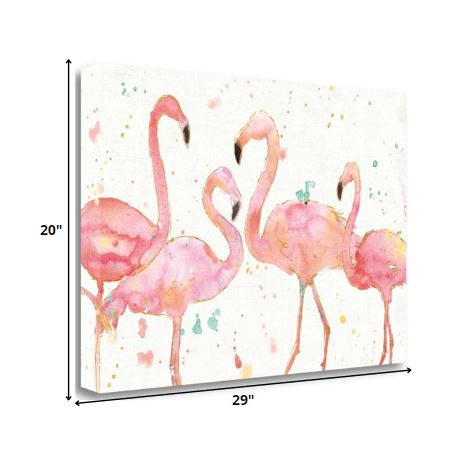 Four Flamingo Watercolor 2 Giclee Wrap Canvas Wall Art