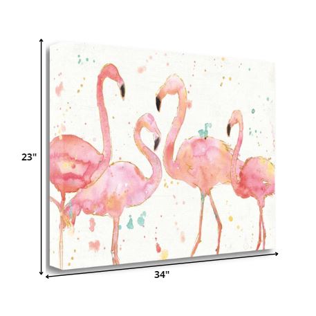 Four Flamingo Watercolor 3 Giclee Wrap Canvas Wall Art