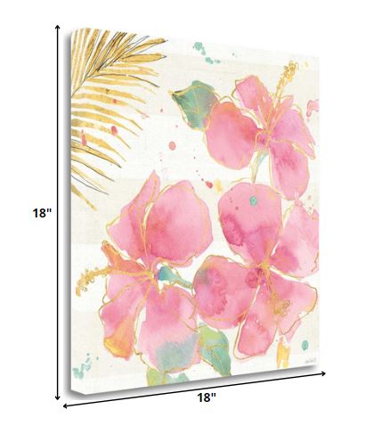 Watercolor Hibiscus Flowers 1 Giclee Wrap Canvas Wall Art