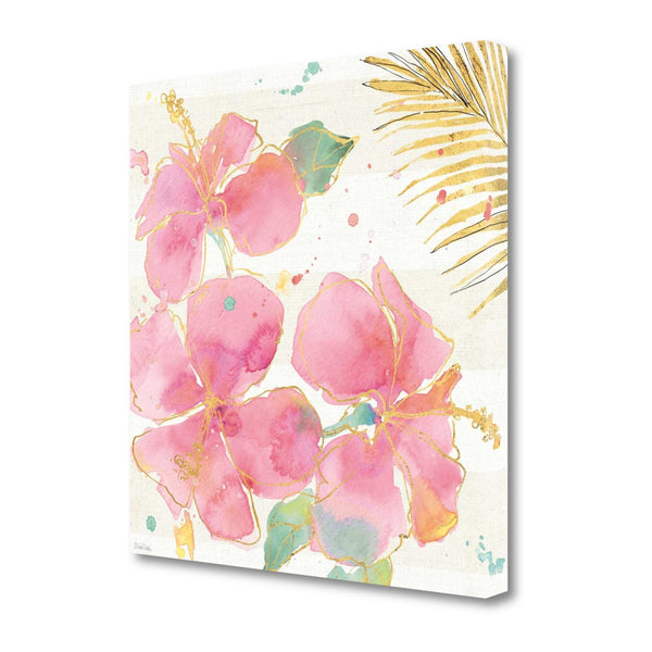 Watercolor Hibiscus Flowers 1 Giclee Wrap Canvas Wall Art