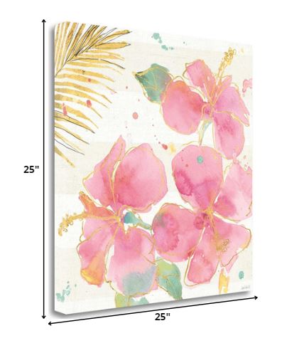 Watercolor Hibiscus Flowers 3 Giclee Wrap Canvas Wall Art