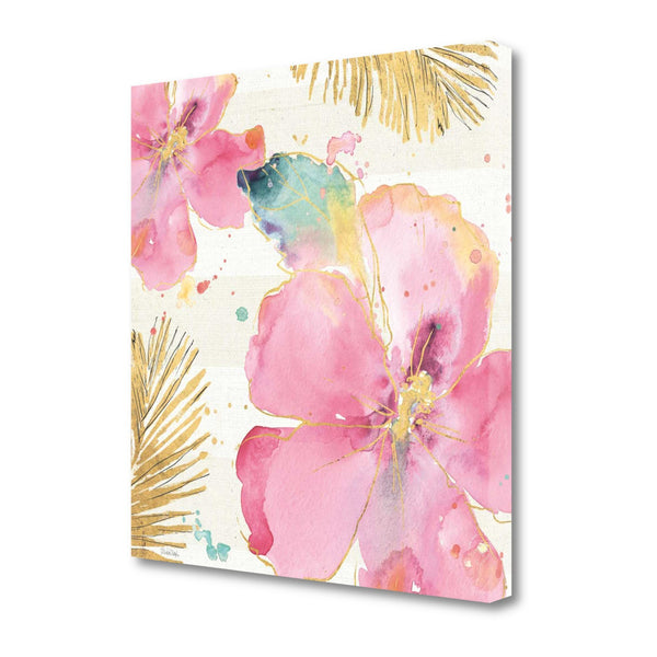 Watercolor Pink Hibiscus Flowers 2 Giclee Wrap Canvas Wall Art