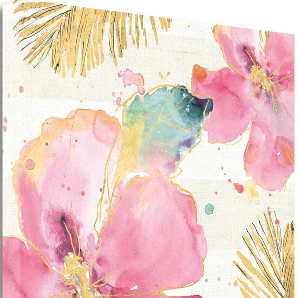 Watercolor Pink Hibiscus Flowers 3 Giclee Wrap Canvas Wall Art