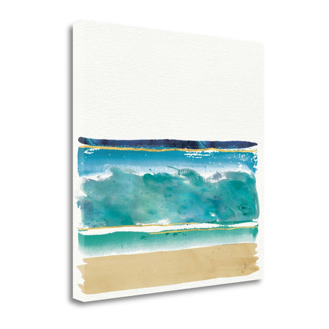 20" Artistic Watercolor Beach Interpretation with Gold Accents Gallery Wrap Canvas Wall Art